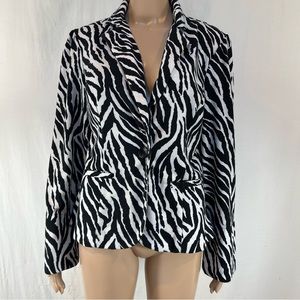 Bongo women’s semi Cropped Jacket. Sz XL. Black White w/ Blue partial lining